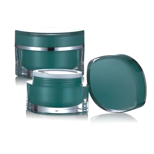 Acrylic green cosmetic jars Clear empty plastic cosmetic round jars 15g 30g 50g for sample