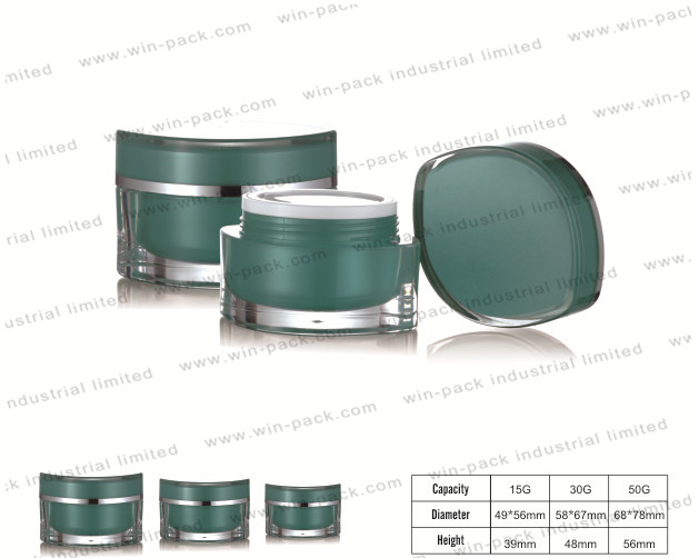 Acrylic green cosmetic jars Clear empty plastic cosmetic round jars 15g 30g 50g for sample