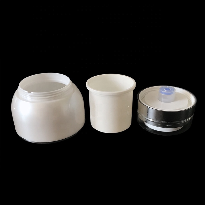 Acrylic material airless empty 30g 50g white PMMA sealable plastic cosmetic cream jar with silver collar clear cover