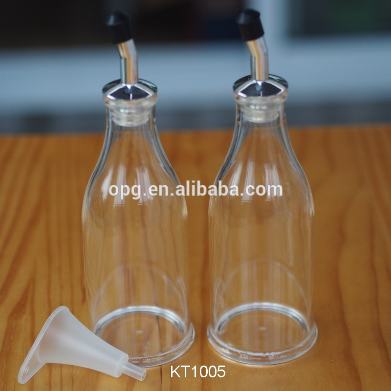 Acrylic plastic acryl 300ml table oil bottle vinegar bottle dispenser kitchen cruet with pourer and funnel, Item KT1005
