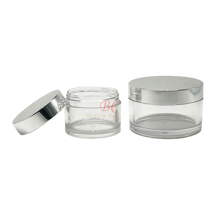 Acrylic powder container thick single wall amber clear jar 15g 30g 50g 100g face cream packaging cosmetic jars with aluminum lid