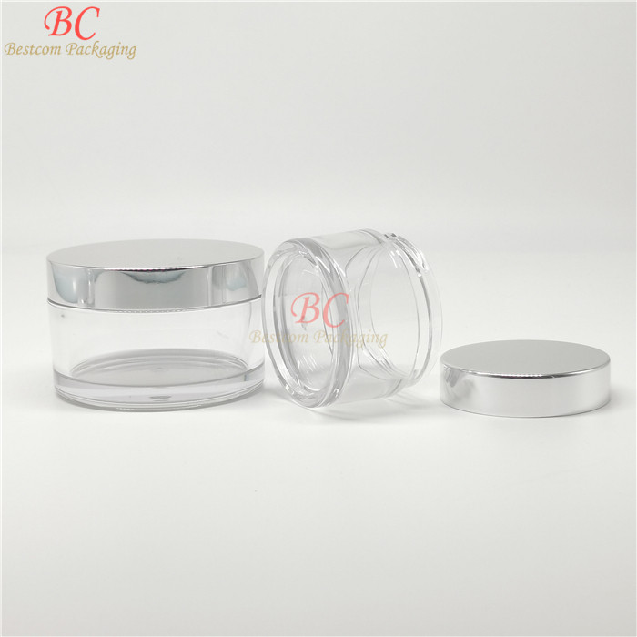 Acrylic powder container thick single wall amber clear jar 15g 30g 50g 100g face cream packaging cosmetic jars with aluminum lid