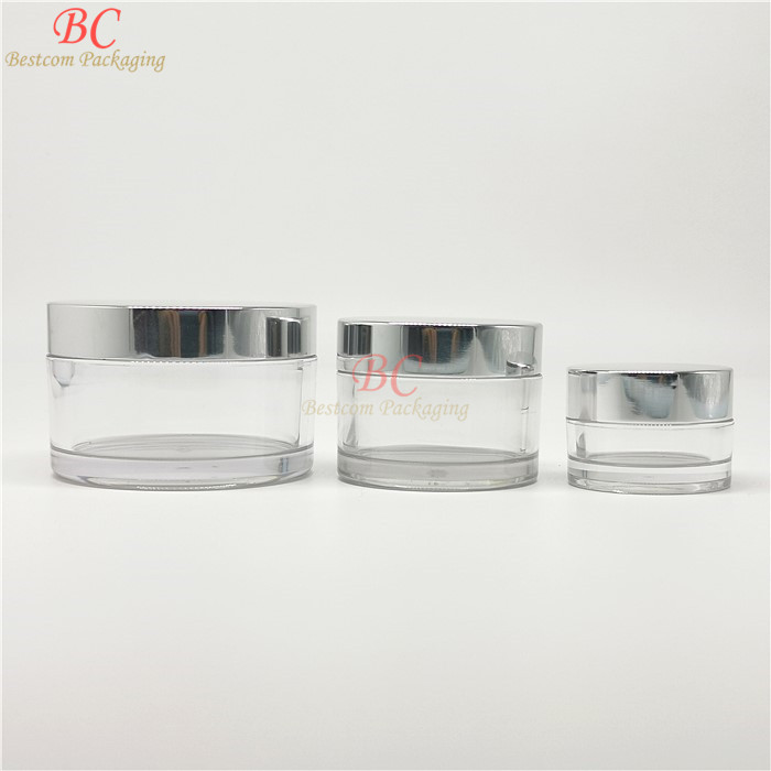 Acrylic powder container thick single wall amber clear jar 15g 30g 50g 100g face cream packaging cosmetic jars with aluminum lid