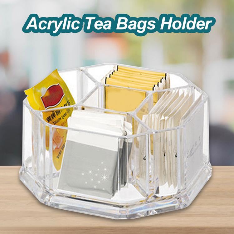 Acrylic tea bag storage box hotel home kitchen round separated coffee sugar bag transparent coffee storage box