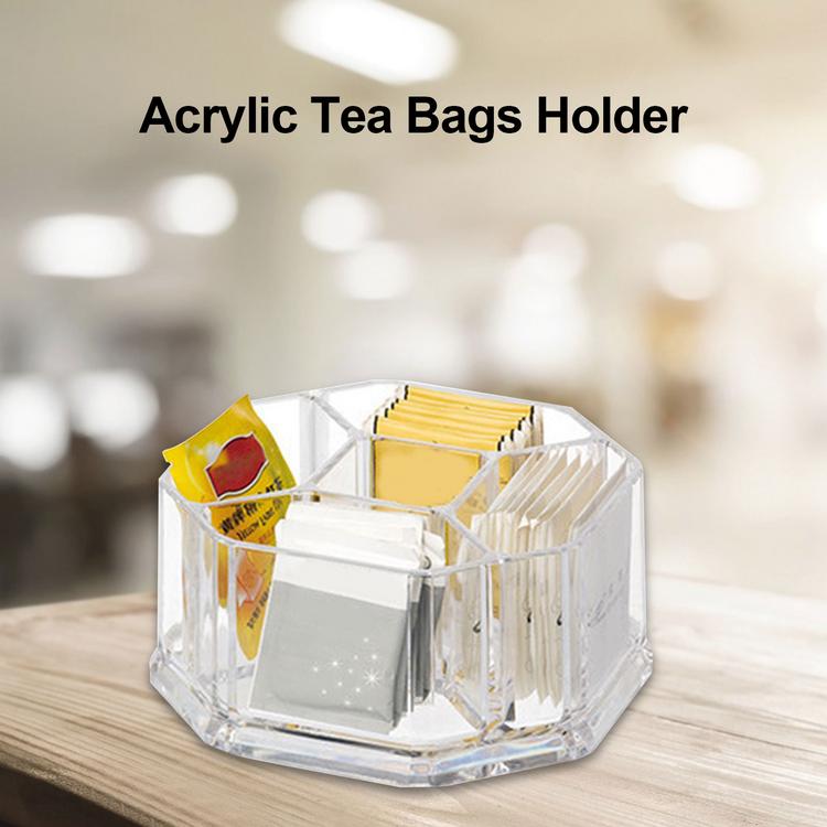 Acrylic tea bag storage box hotel home kitchen round separated coffee sugar bag transparent coffee storage box