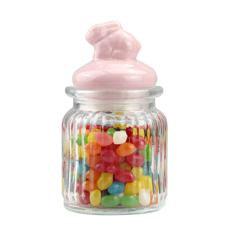 Aeofa 300ll rabbit cap sweet glass candy jar easter bunny candy jars with bunny shape cap