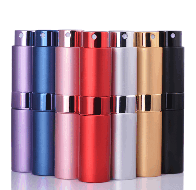 AiXin OEM 8ml Essential Oil Spray Bottle Aluminum Perfume Sub-bottle Glass Liner Rotating Telescopic Spray Cosmetics Bottle