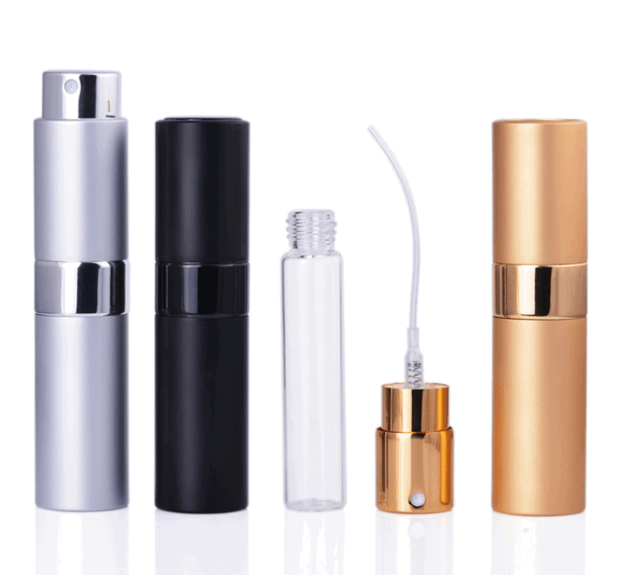 AiXin OEM 8ml Essential Oil Spray Bottle Aluminum Perfume Sub-bottle Glass Liner Rotating Telescopic Spray Cosmetics Bottle