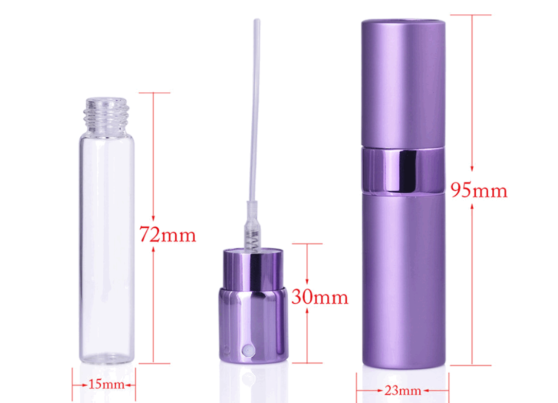 AiXin OEM 8ml Essential Oil Spray Bottle Aluminum Perfume Sub-bottle Glass Liner Rotating Telescopic Spray Cosmetics Bottle