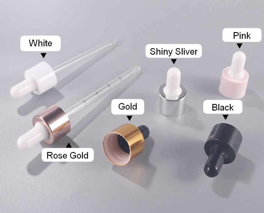 AiXin OEM Luxury 20ml-80ml Essential Oil Glass Bottles White Rose Gold Black Pink Sliver Lid Flat Shoulder Glass Dropper Bottle