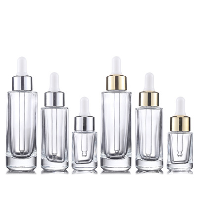 AiXin Private Label Cosmetic Dropper Bottle With Gold Cap Sliver Cap Transparent Luxury Empty Square Glass Dropper Bottle
