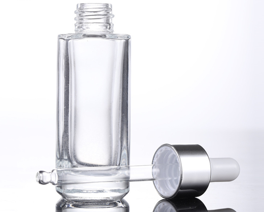 AiXin Private Label Cosmetic Dropper Bottle With Gold Cap Sliver Cap Transparent Luxury Empty Square Glass Dropper Bottle