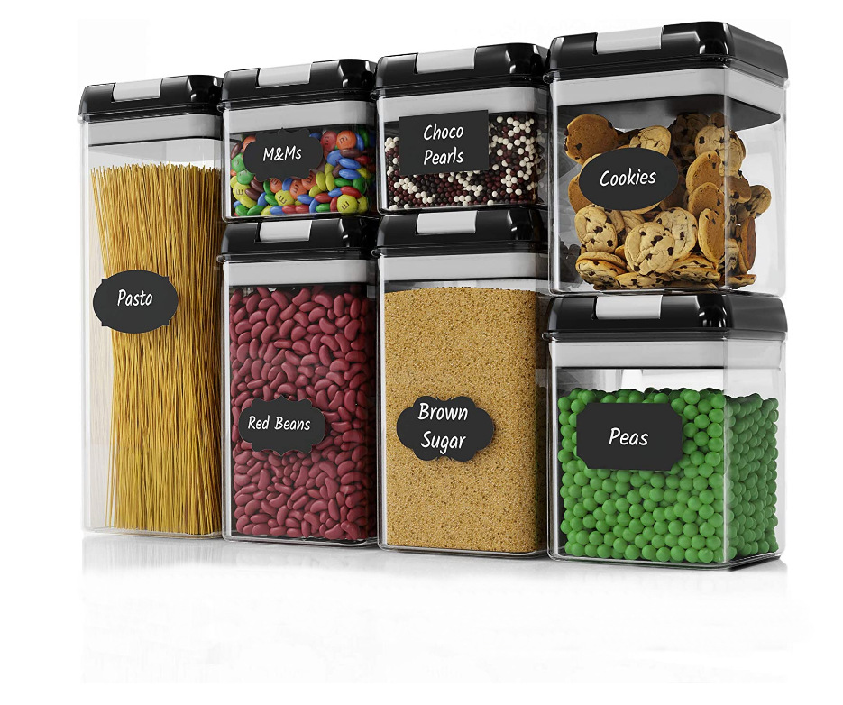 Air Tight Clear Plastic Cereal Containers Set Of 7 With Easy-Locking Lids For Storage Coffee Dry Food Grains