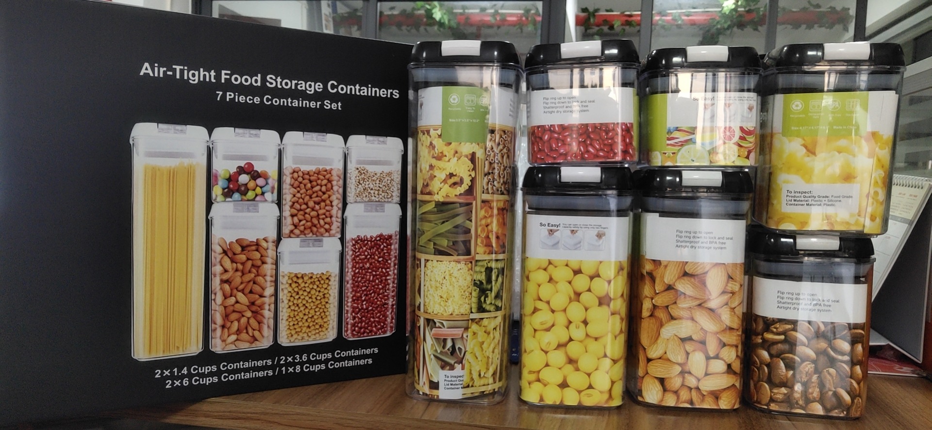 Air Tight Clear Plastic Cereal Containers Set Of 7 With Easy-Locking Lids For Storage Coffee Dry Food Grains