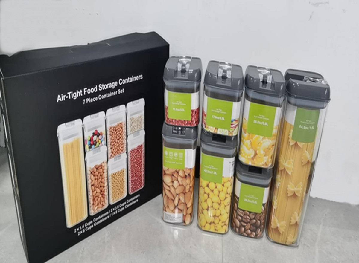 Air Tight Clear Plastic Cereal Containers Set Of 7 With Easy-Locking Lids For Storage Coffee Dry Food Grains