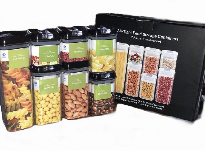Air Tight Clear Plastic Cereal Containers Set Of 7 With Easy-Locking Lids For Storage Coffee Dry Food Grains