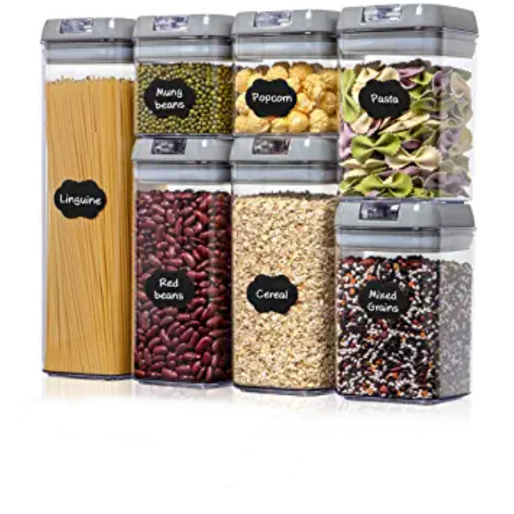 Air Tight Clear Plastic Cereal Containers Set Of 7 With Easy-Locking Lids For Storage Coffee Dry Food Grains