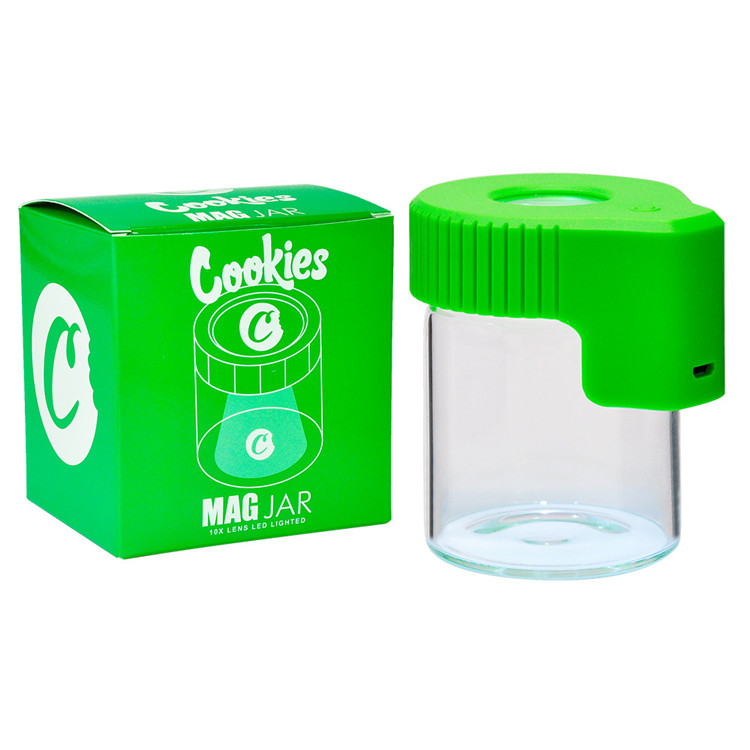 Air Tight Glass Storage Bottle Smell Proof Magnifying Herb Container Weed Stash Jars Mag Jar with LED Light USB Charger