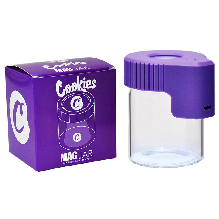 Air Tight Glass Storage Bottle Smell Proof Magnifying Herb Container Weed Stash Jars Mag Jar with LED Light USB Charger