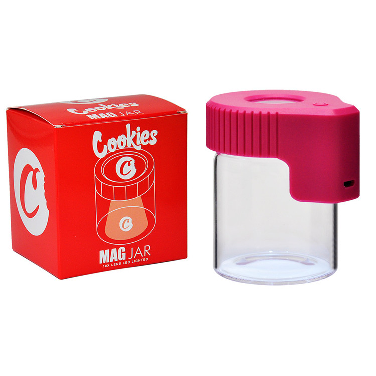 Air Tight Glass Storage Bottle Smell Proof Magnifying Herb Container Weed Stash Jars Mag Jar with LED Light USB Charger