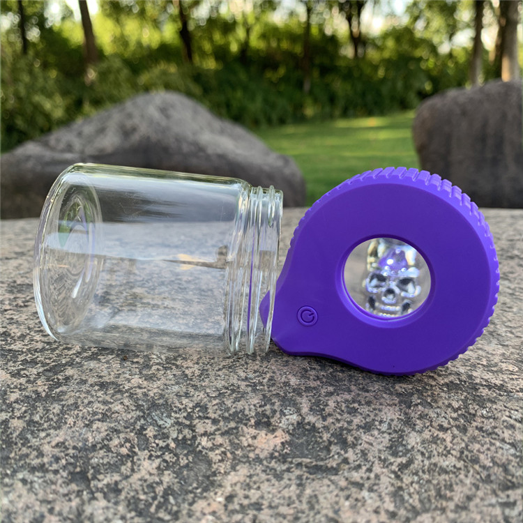 Air Tight Glass Storage Bottle Smell Proof Magnifying Herb Container Weed Stash Jars Mag Jar with LED Light USB Charger
