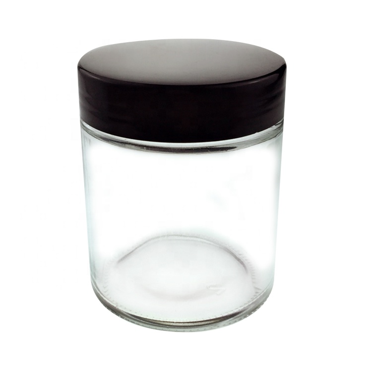 Air tight 8OZ Clear Straight Side Glass Candy Jar with Black Lid