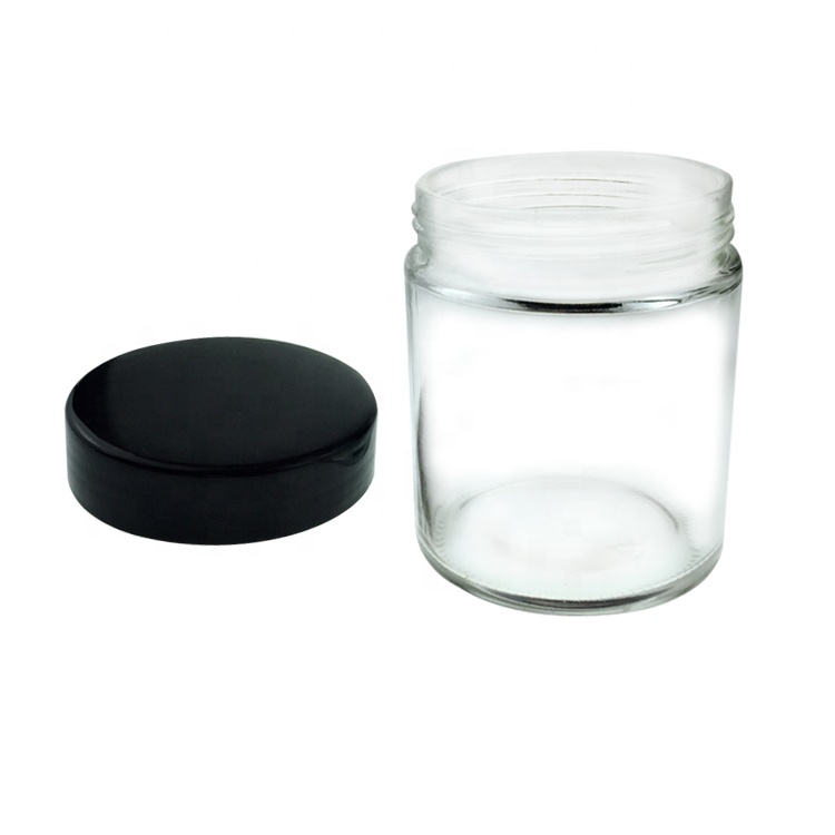 Air tight 8OZ Clear Straight Side Glass Candy Jar with Black Lid