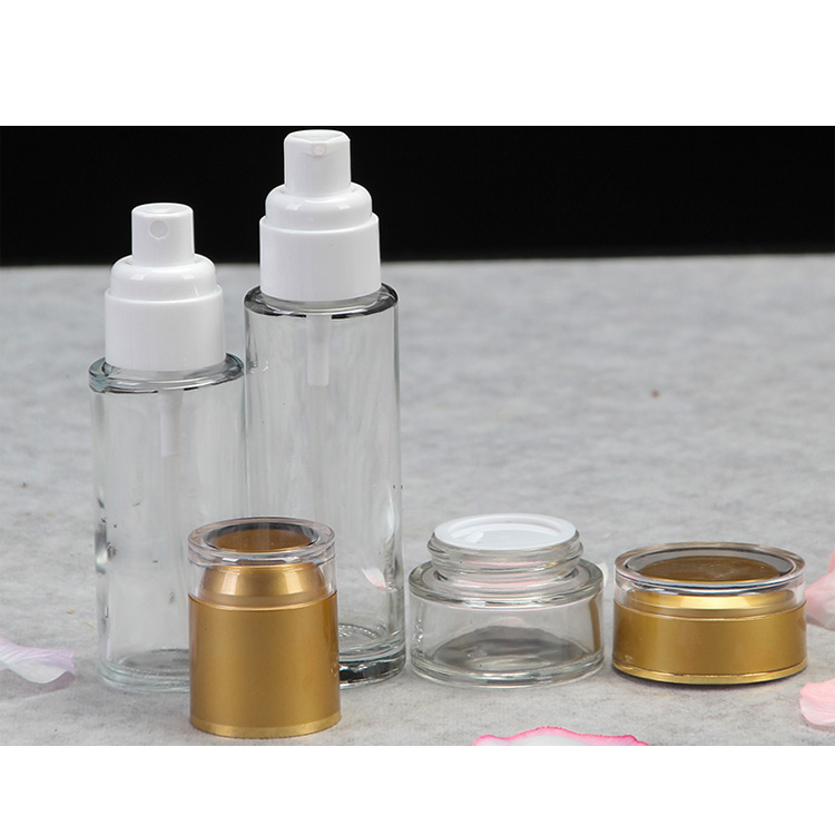 Airless Pump Bottle 30 Ml 40 Ml Refill Lotion Cream Frosted Glass Bottle Set For Cosmetic