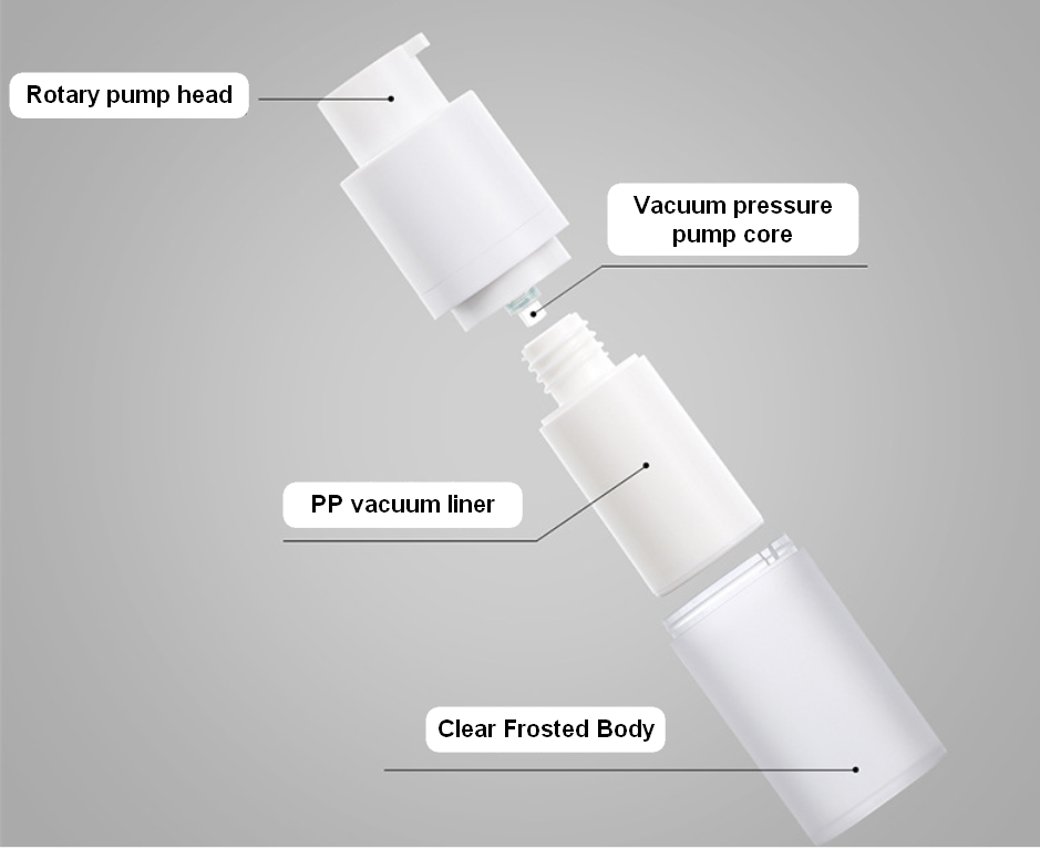 Airless Pump Bottles Refillable 10ml PP White Frosted Glass Double Wall Airless Vacuum Pump Bottle 30ml 50ml Airless Pump Bottle