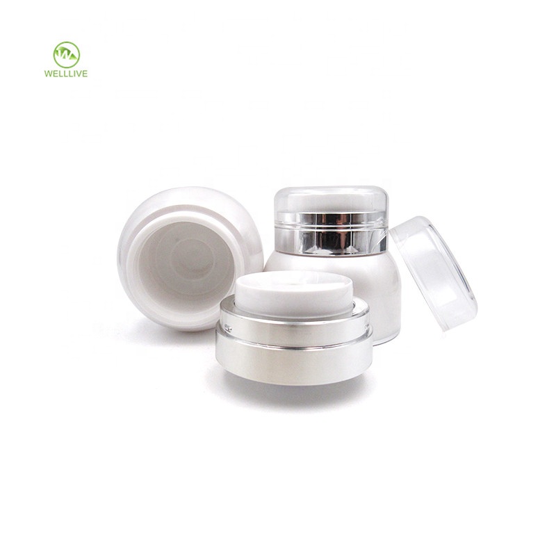 Airless jar acrylic empty container 30g 50g pearl white airtight plastic pump jar for cream