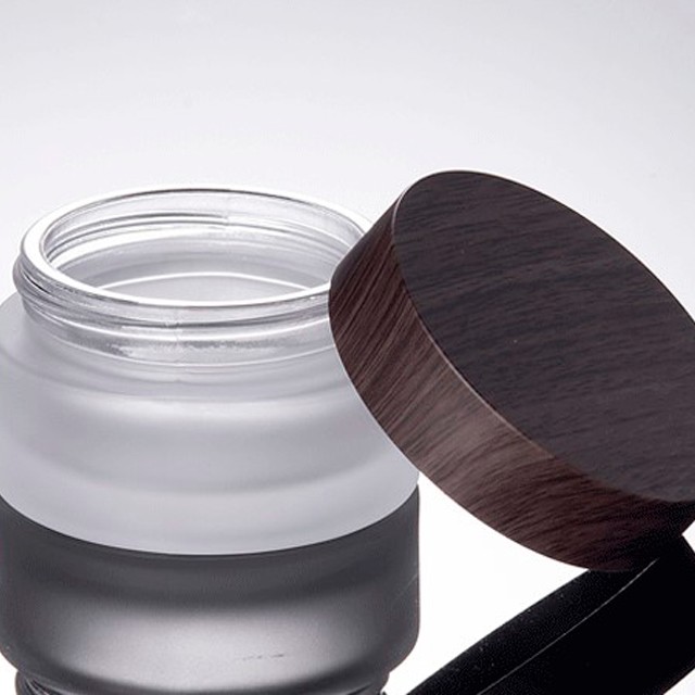 Airless wooden caps jar borosilicate glass luxury wooden top