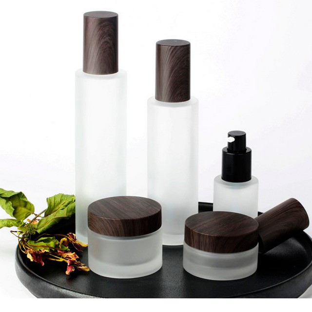Airless wooden caps jar borosilicate glass luxury wooden top