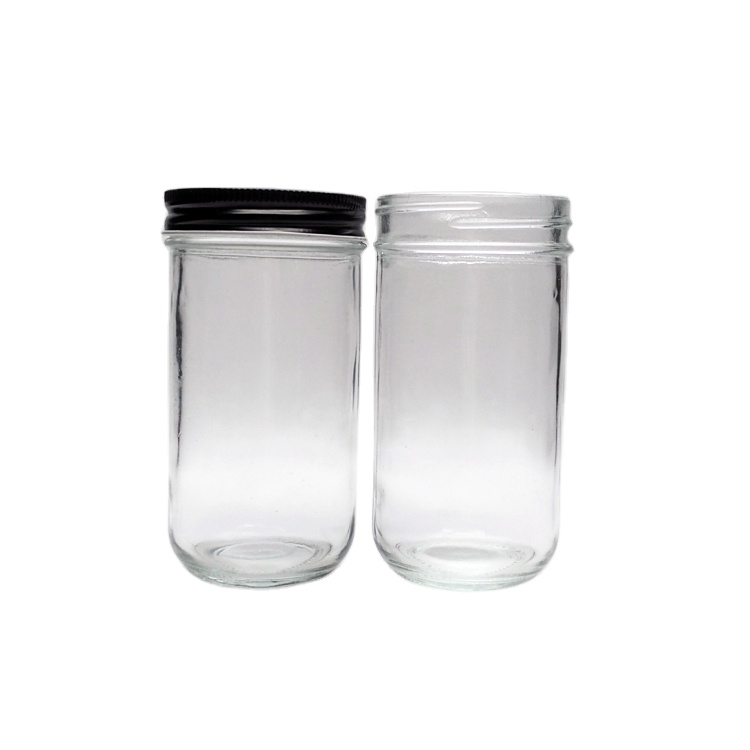 Airtight 350ml 12oz wide mouth clear cylinder mason jar glass jar with metal lid