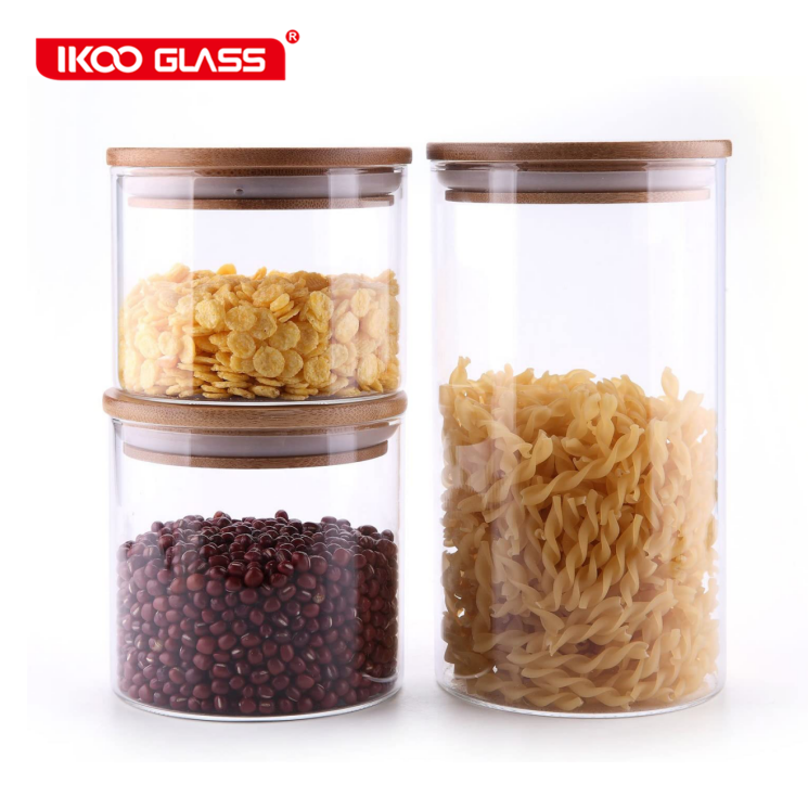 Airtight Canisters for Bulk Food Storage Set BPA Free High Borosilicate Glass Cookies Jar with Bamboo Lid