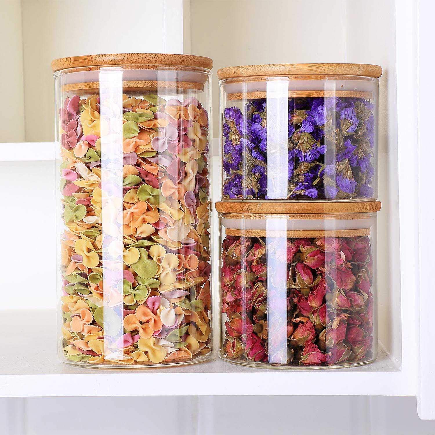 Airtight Canisters for Bulk Food Storage Set BPA Free High Borosilicate Glass Cookies Jar with Bamboo Lid