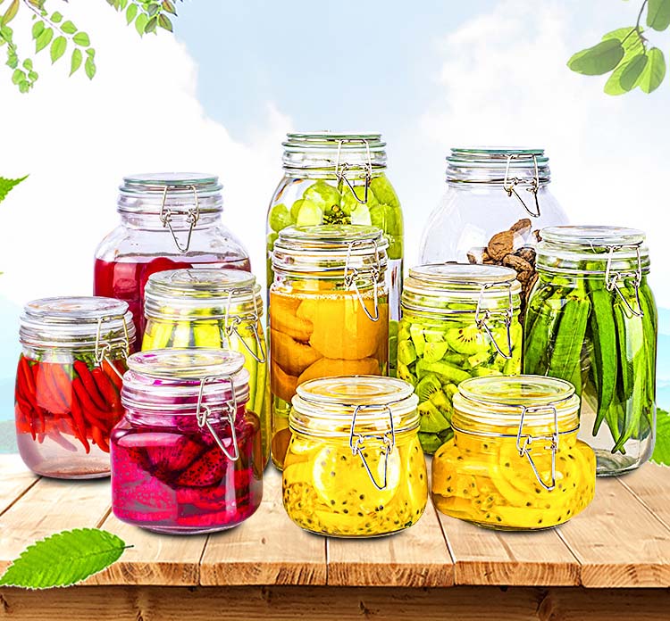 Airtight Clear Glass Jars Honey Storage Canisters With Stainless Steel Snap Joint Lids For Honey Pickles Kitchen Organization