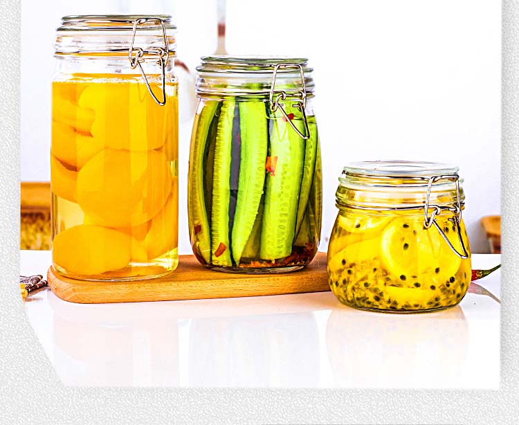 Airtight Clear Glass Jars Honey Storage Canisters With Stainless Steel Snap Joint Lids For Honey Pickles Kitchen Organization