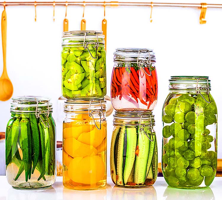 Airtight Clear Glass Jars Honey Storage Canisters With Stainless Steel Snap Joint Lids For Honey Pickles Kitchen Organization