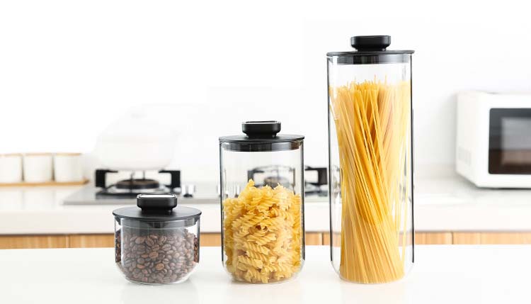Airtight Clear Glass Jars Set Of 3 With Stainless Steel Lids And Breather Valve On Lid For Dry Food Coffee Tea Grains Kitchen