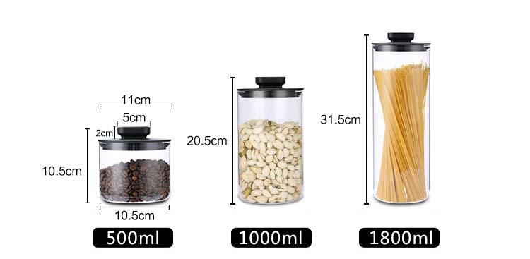 Airtight Clear Glass Jars Set Of 3 With Stainless Steel Lids And Breather Valve On Lid For Dry Food Coffee Tea Grains Kitchen