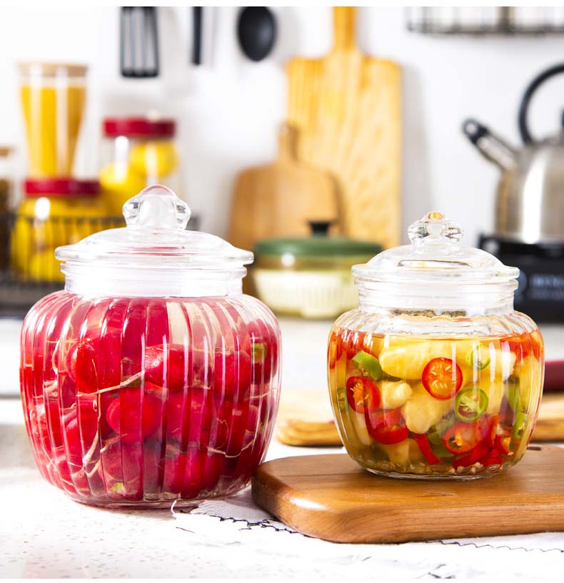 Airtight Clear Lead-Free Glass Jars With Lids Pickles Storage Canisters For Grains Cereal Jam Dried Fruit Snacks