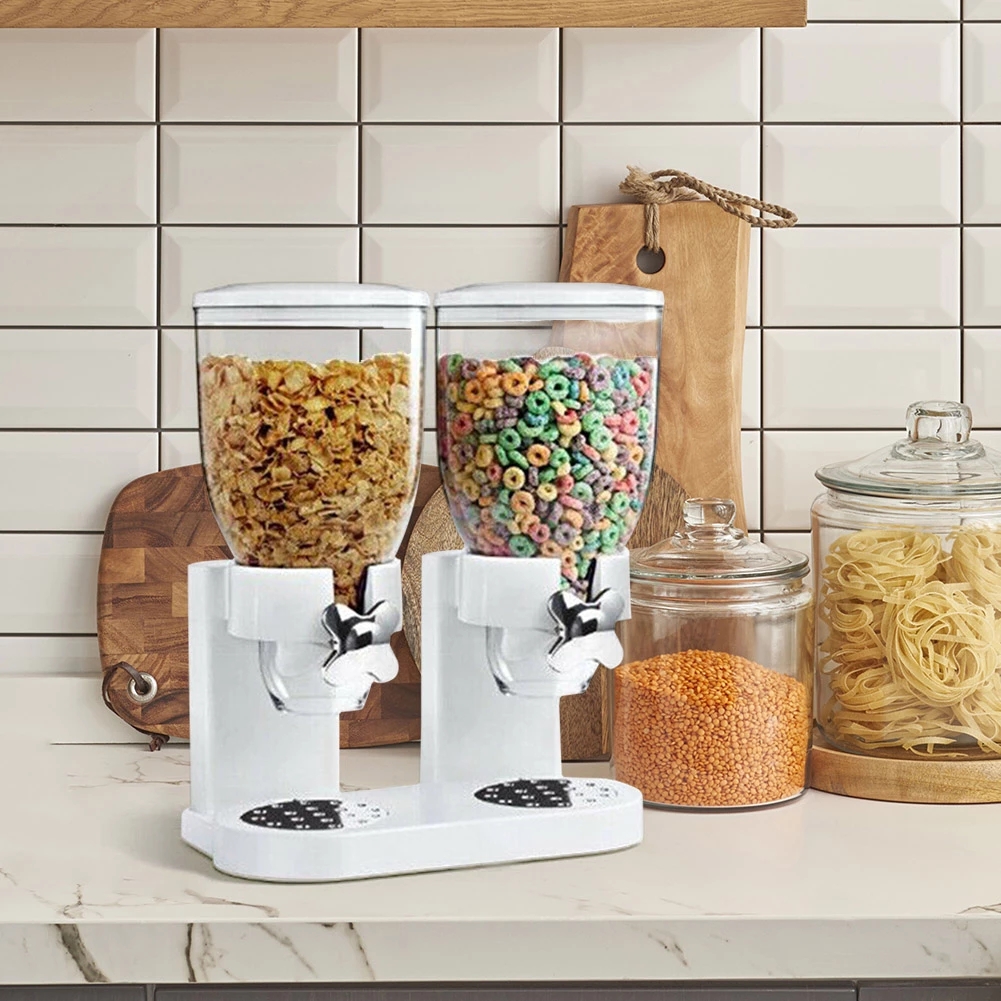 Airtight Dry Food Storage Dispensers Cereal Grain 2 Tube Oatmeal Container Bottle for Household Kitchen