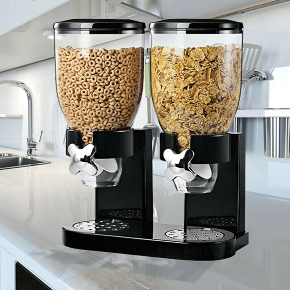 Airtight Dry Food Storage Dispensers Cereal Grain 2 Tube Oatmeal Container Box for Household Kitchen Convenient Part