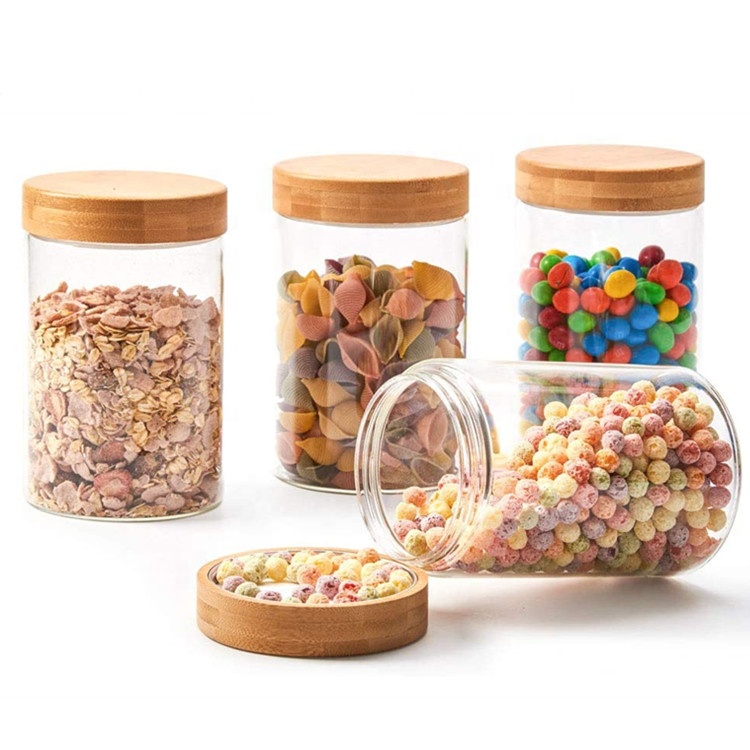 Airtight Food Grade Bamboo High Borosilicate Glass Container Canister