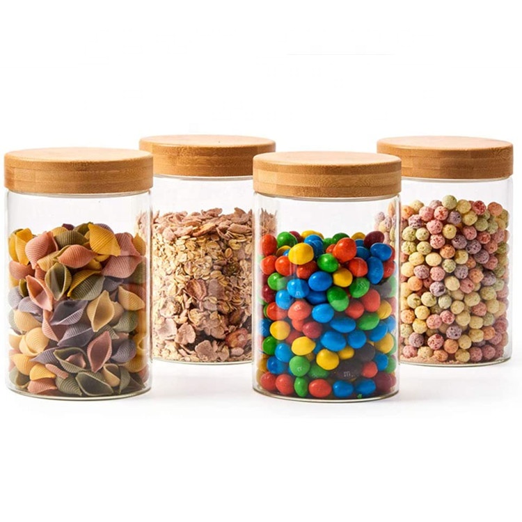 Airtight Food Grade Bamboo High Borosilicate Glass Container Canister