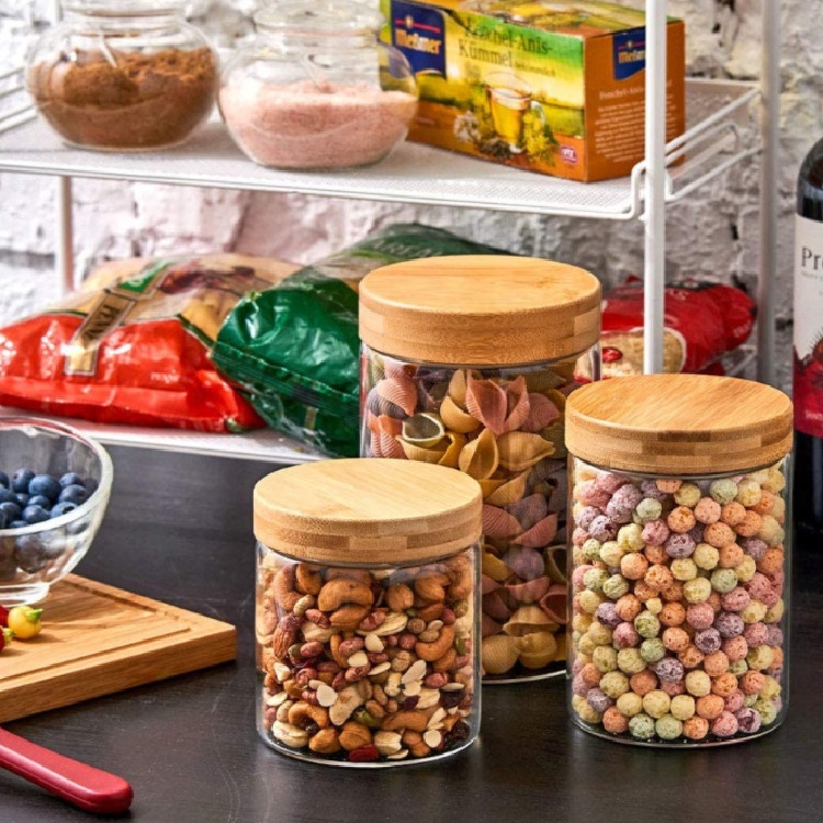 Airtight Food Grade Bamboo High Borosilicate Glass Container Canister