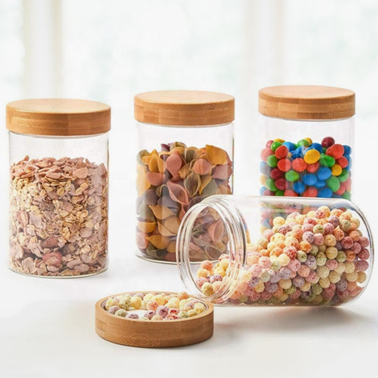 Airtight Food Grade Bamboo High Borosilicate Glass Container Canister