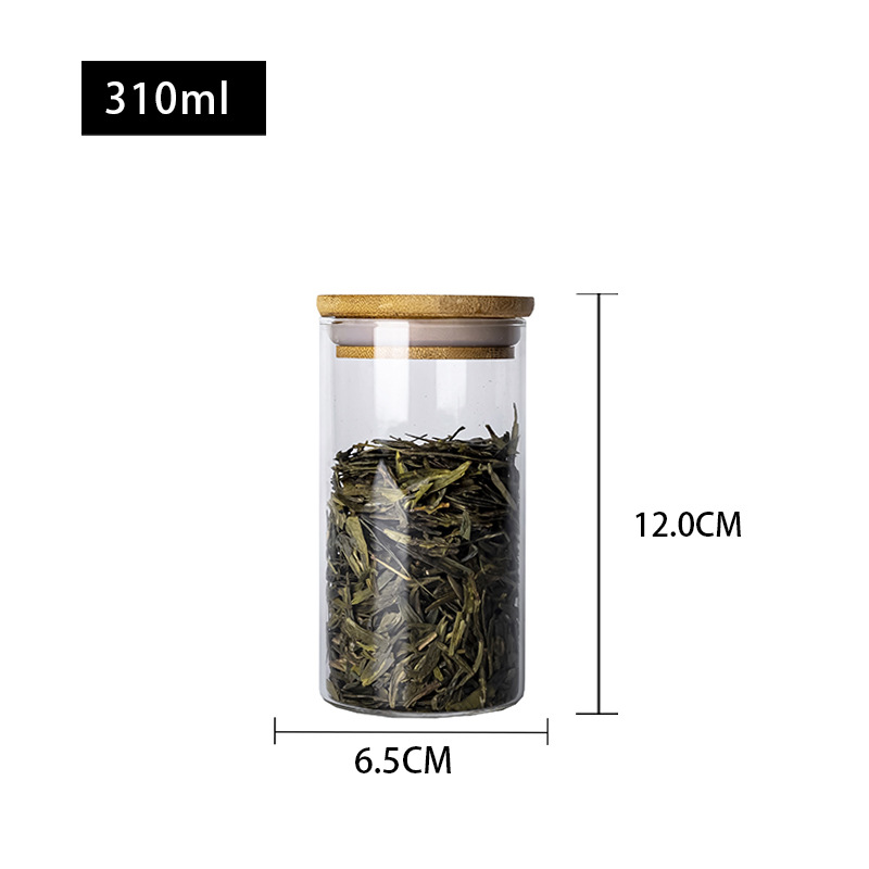 Airtight Food Grade Borosilicate Bamboo Lid Clear Empty Cylinder Container Kitchen Glass Jars Storage