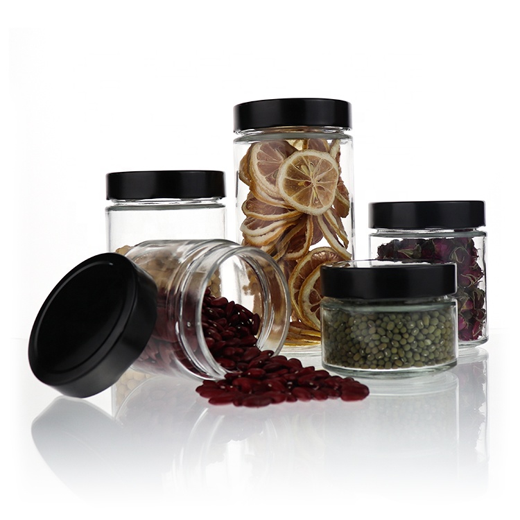 Airtight Glass Wide Mouth Straight Sided Glass Jam Jar Food Storage Preserve Honey Glass Jar With Metal Lids