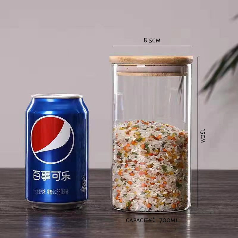 Airtight High Borosilicate Glass Jars Food Container Storage with Sealing Top Bamboo Lid